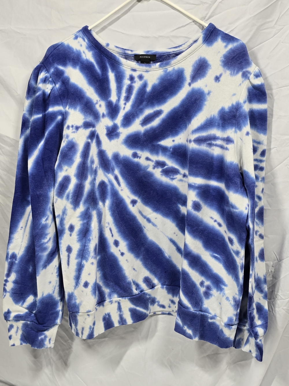 Halogen Blue White Tie Dye Puff Sleeve Sweatshirt Size 2X